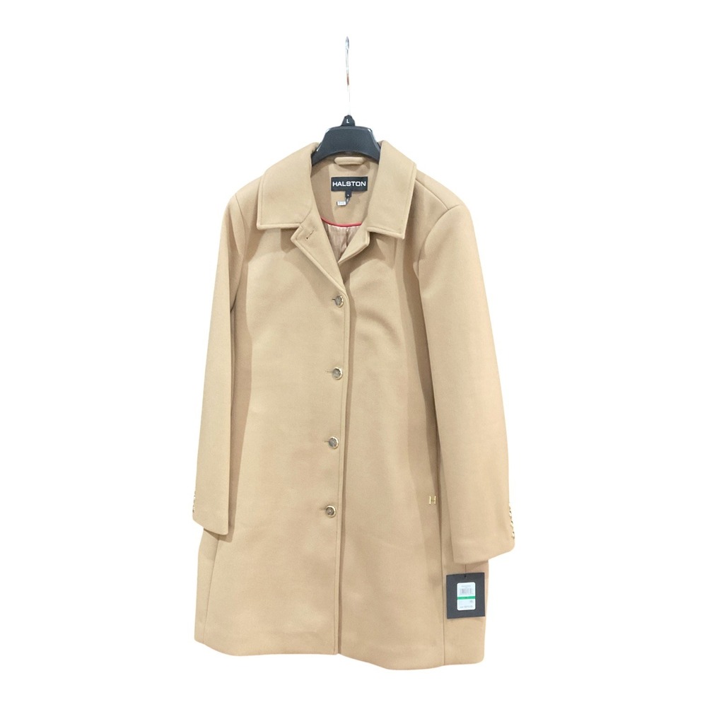 Halston Womens Camel Tan Wool Blend Button Front Coat Size L New - Picture 2 of 6